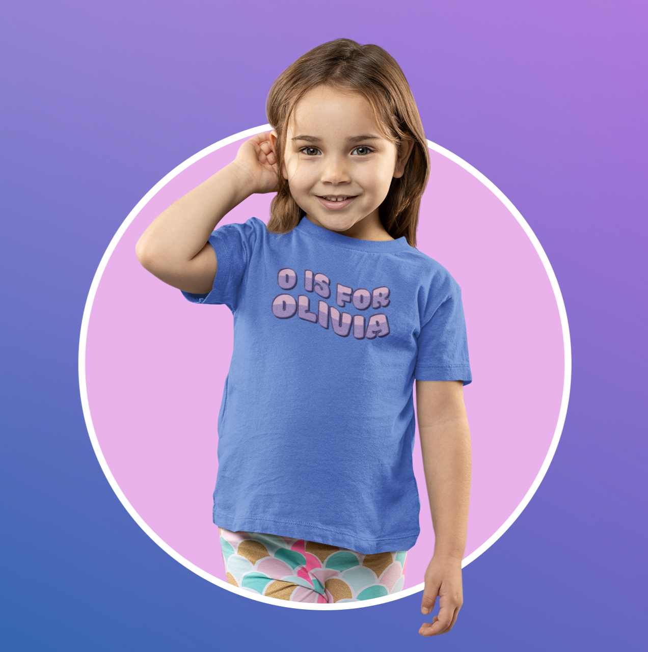 Custom Wavy Letter and Name Purple Pink Toddler Short Sleeve Tee