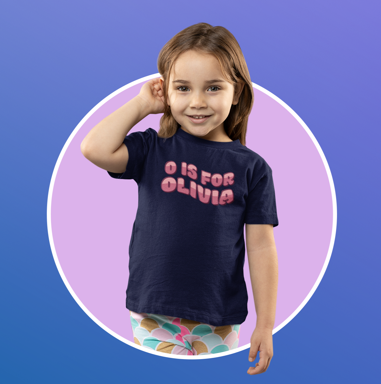 Custom Wavy Letter and Name Pink Toddler Short Sleeve Tee