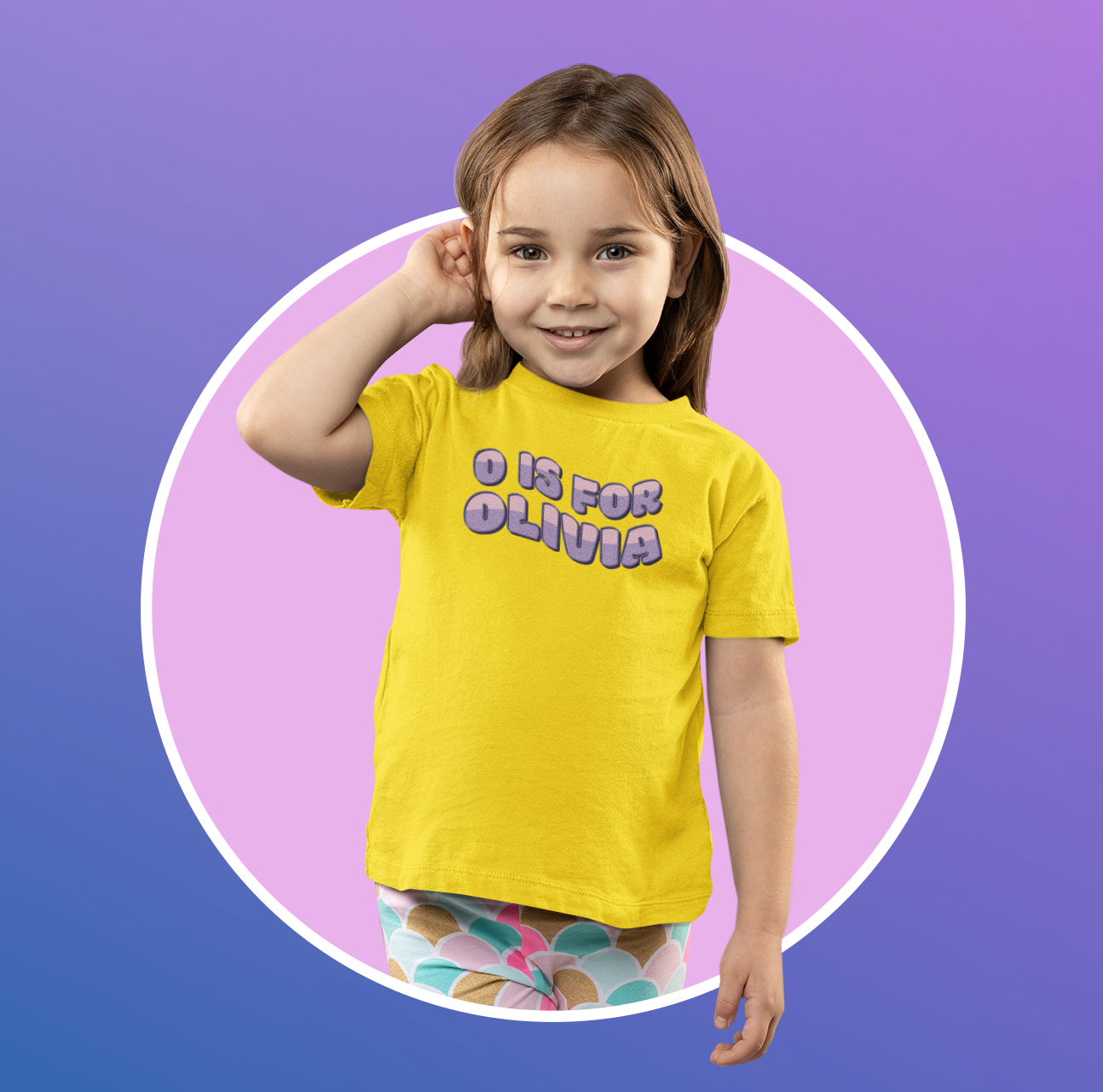 Custom Wavy Letter and Name Purple Pink Toddler Short Sleeve Tee