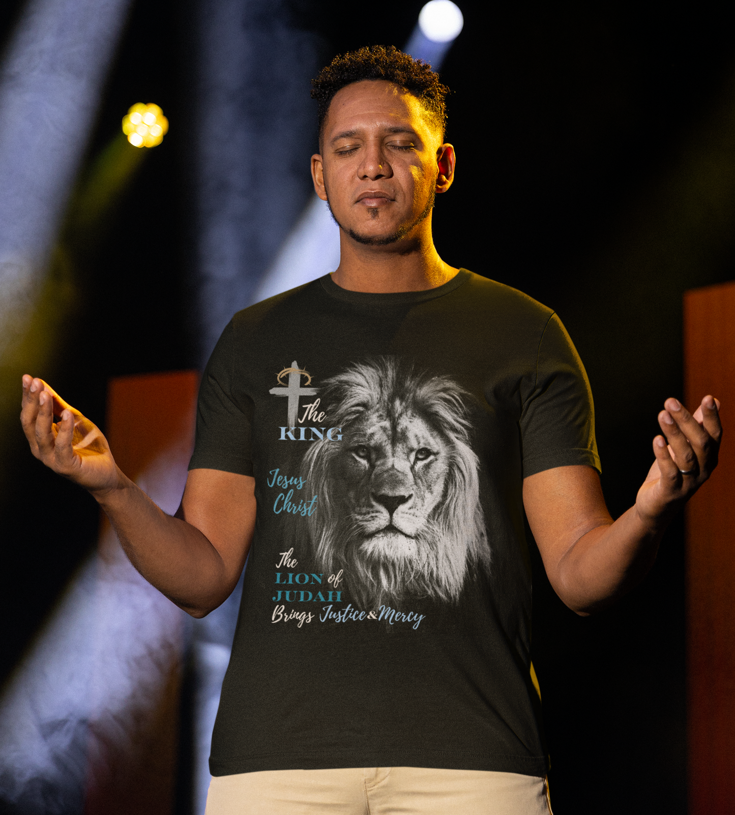 Jesus Christ King Lion of Judah Thorns on Cross Blue