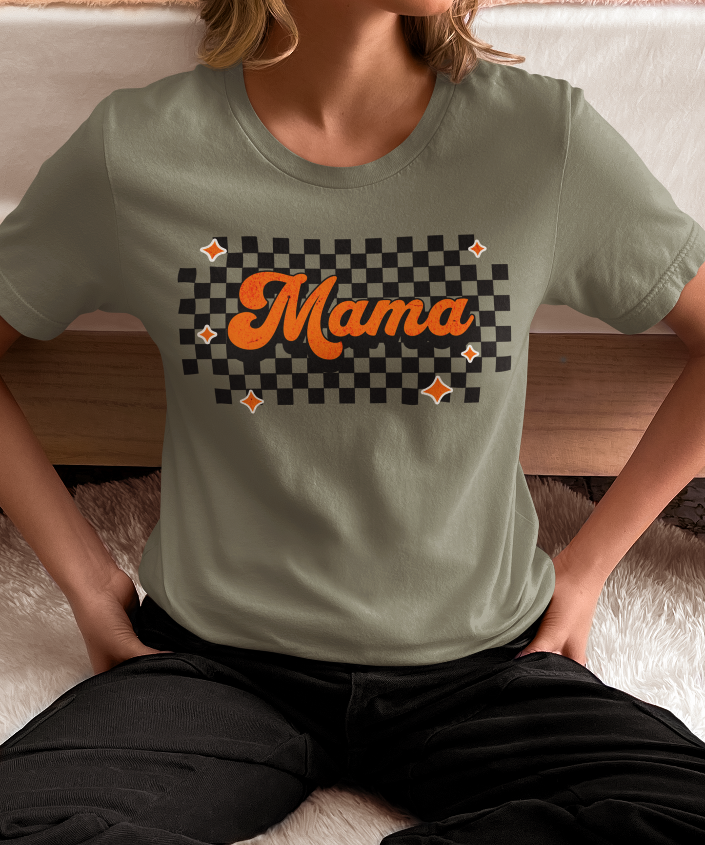 Orange Checkered Mama Short Sleeve Tee