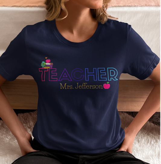 Custom Teacher Outline Lettering Class Short Sleeve Tee