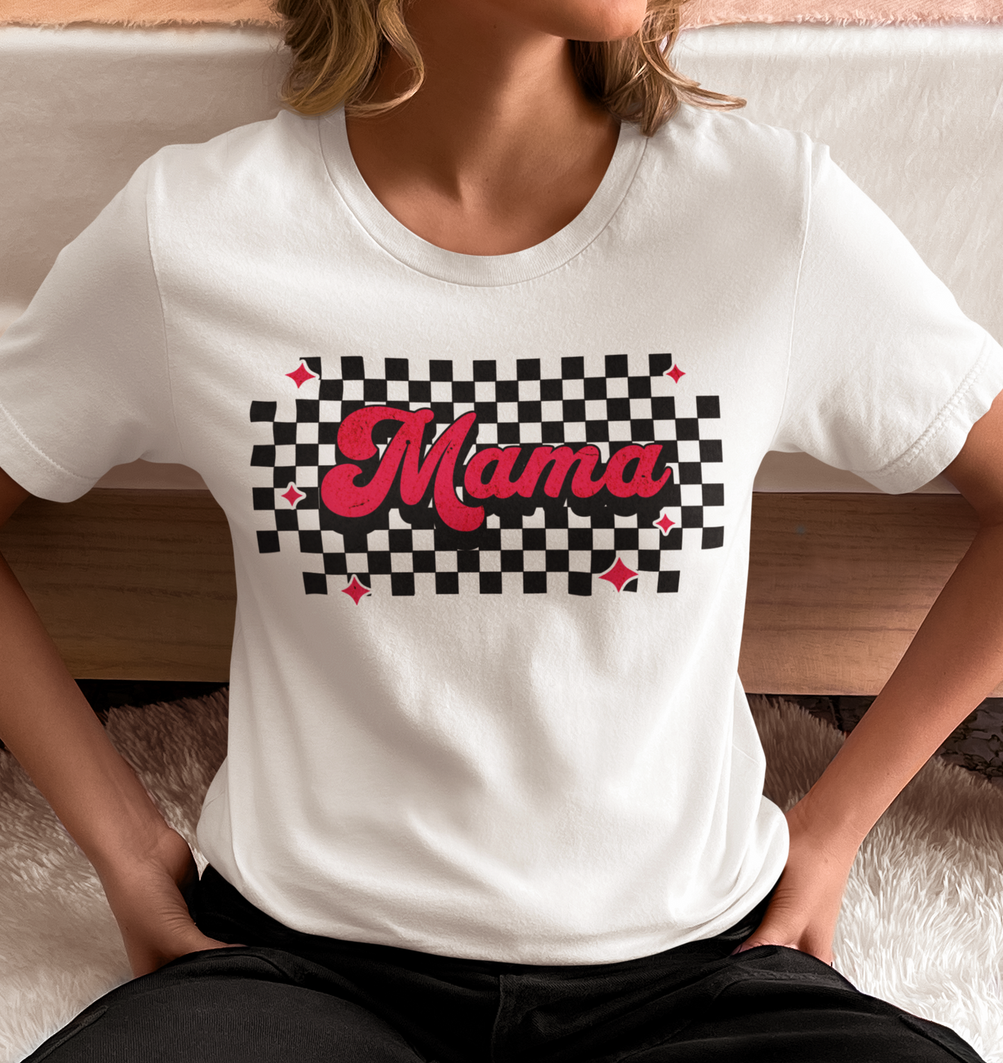 Pink Checkered Mama Short Sleeve Tee