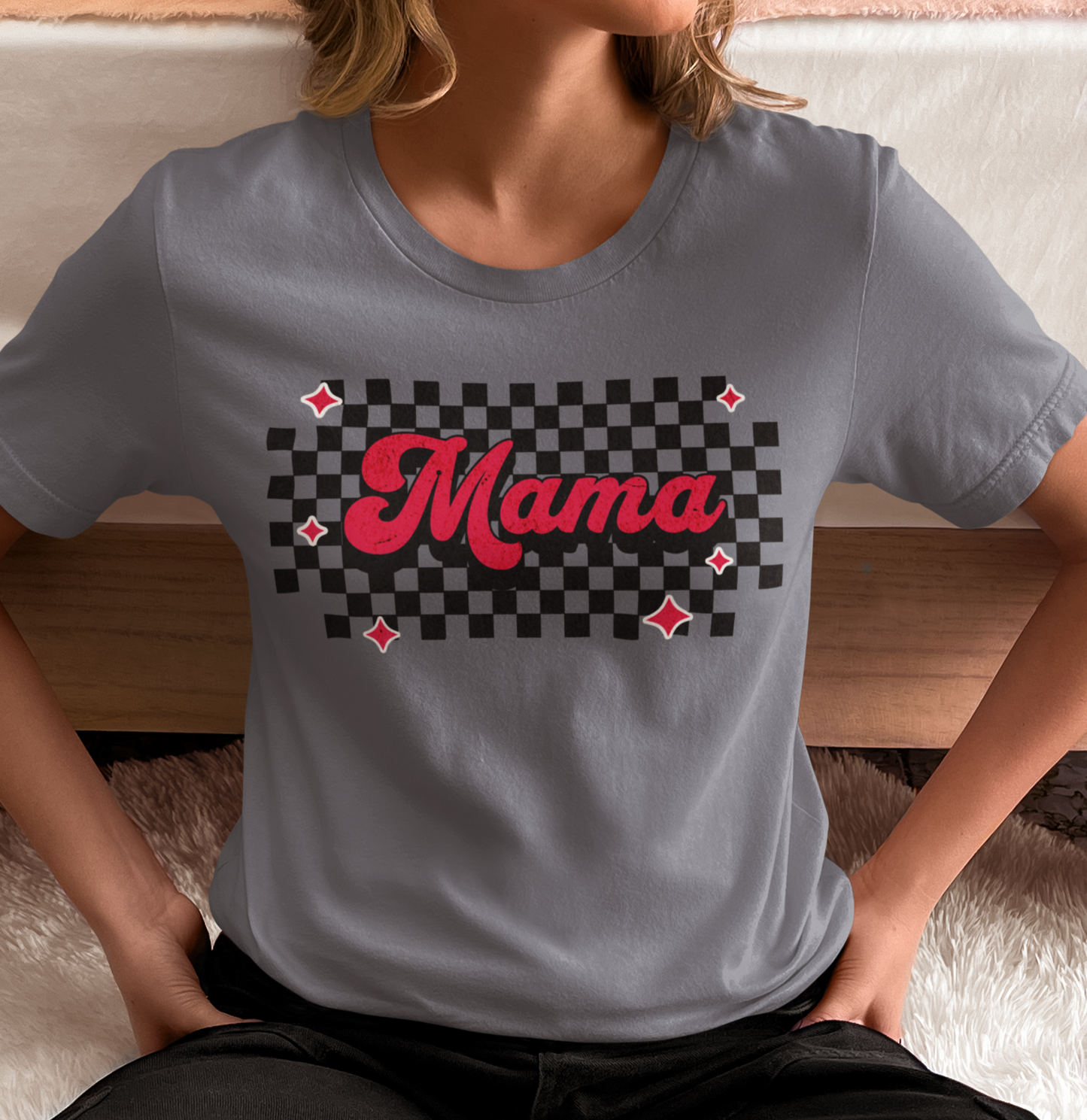 Pink Checkered Mama Short Sleeve Tee