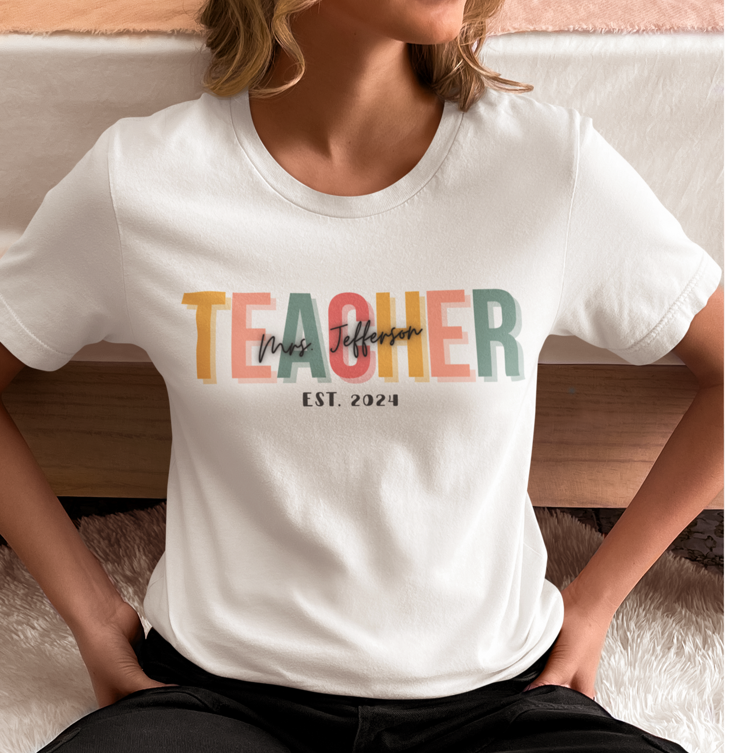 Custom Teacher Boho Block Lettering Short Sleeve Tee