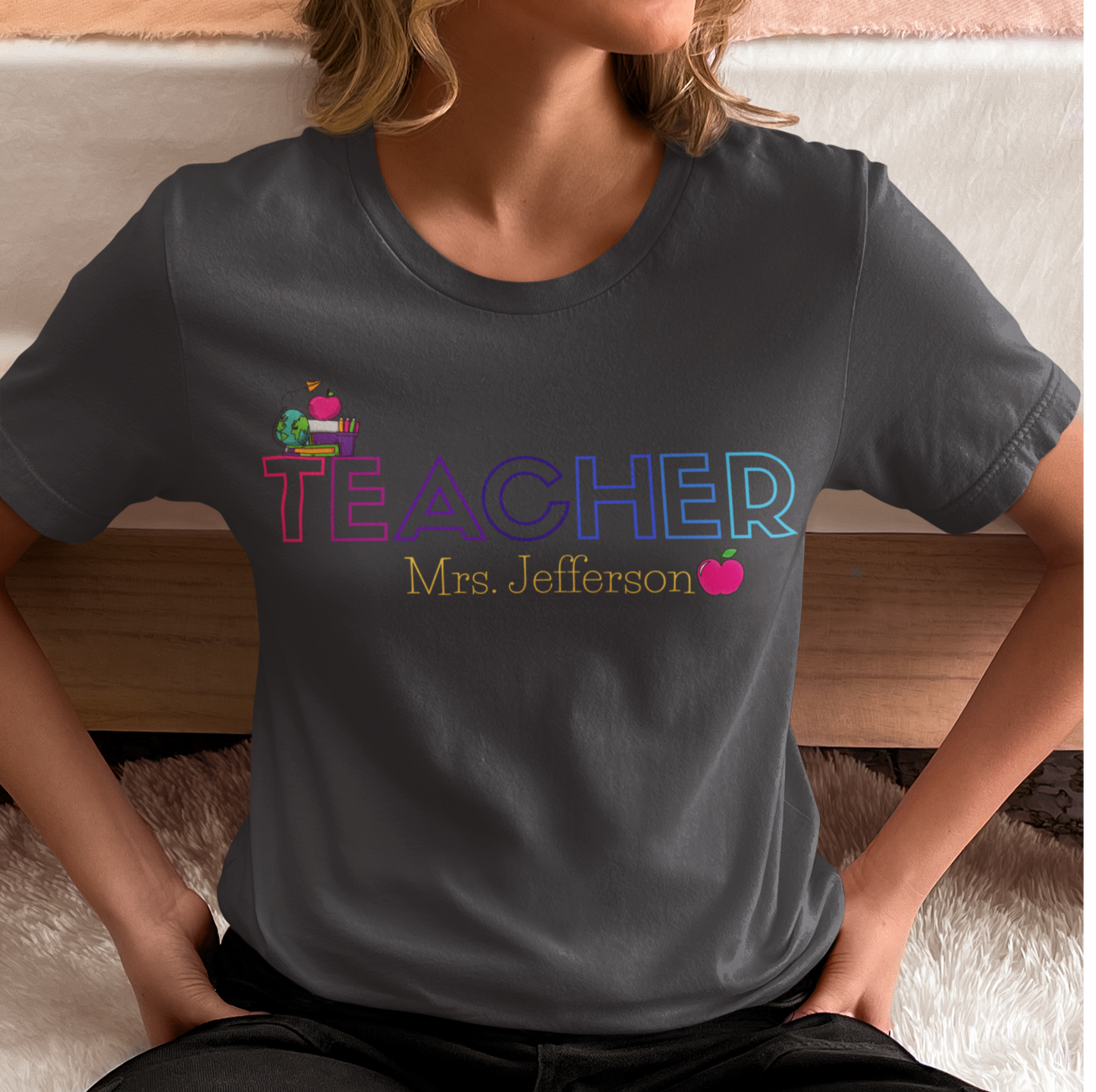 Custom Teacher Outline Lettering Class Short Sleeve Tee