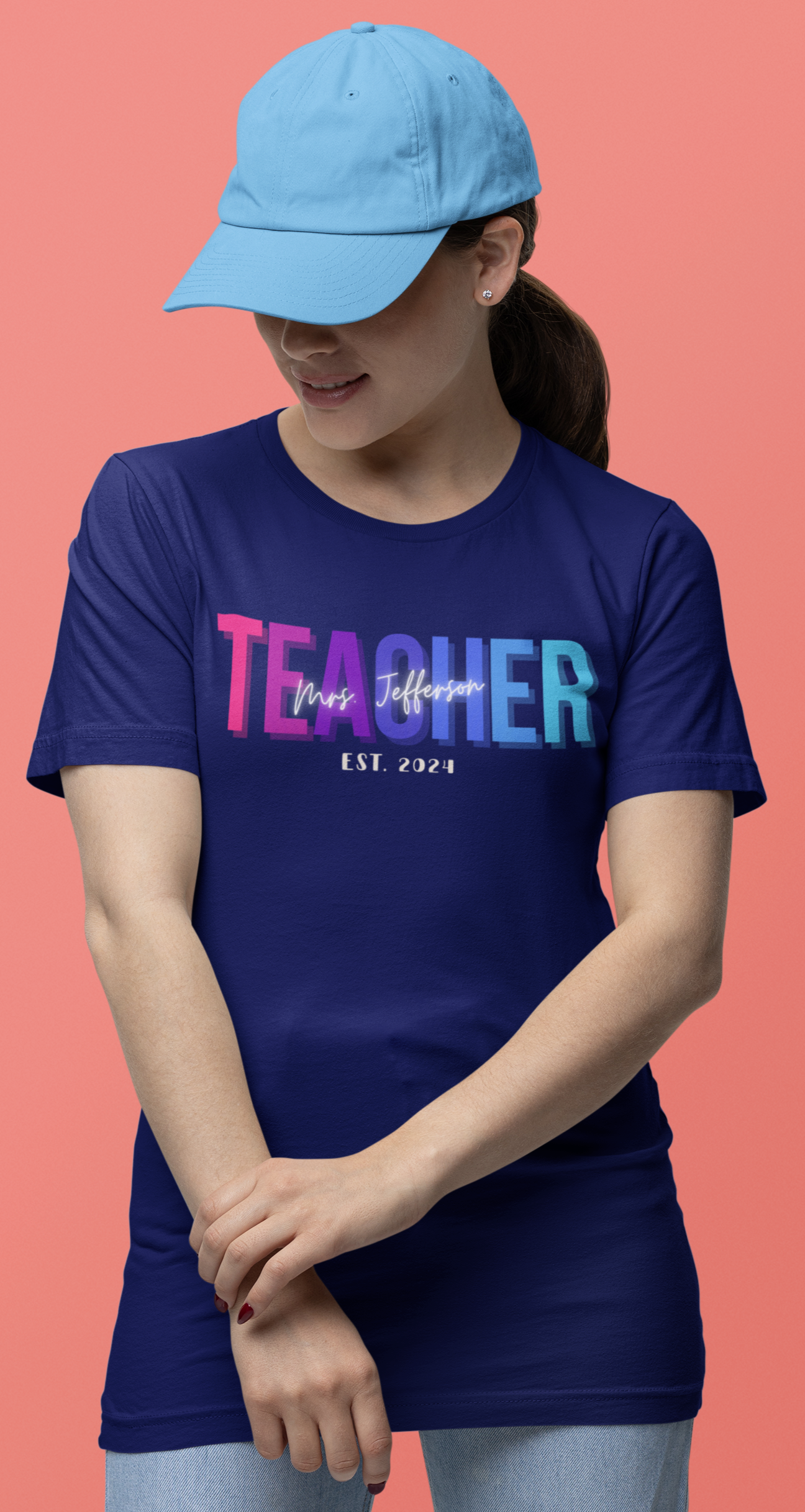 Custom Teacher Bright Block Lettering Short Sleeve Tee
