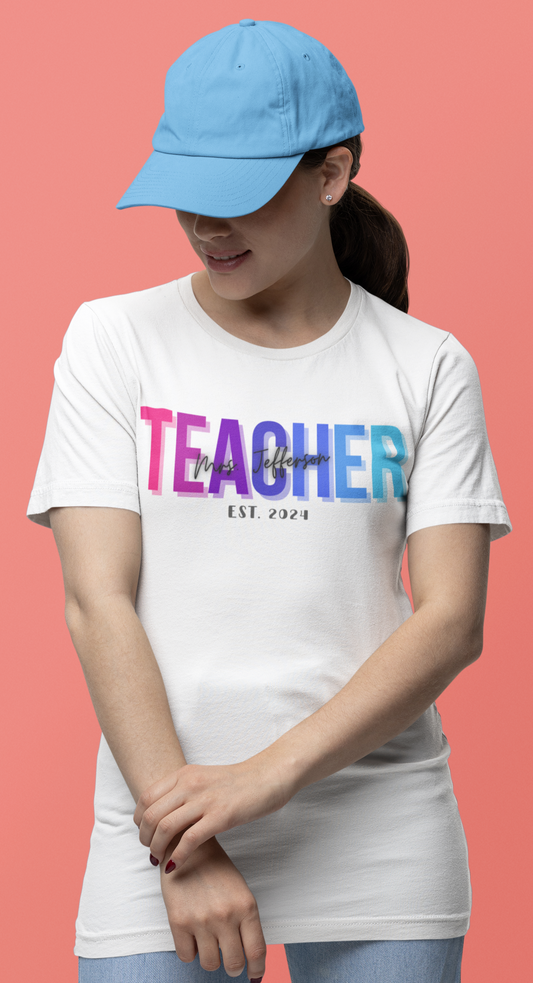 Custom Teacher Bright Block Lettering Short Sleeve Tee