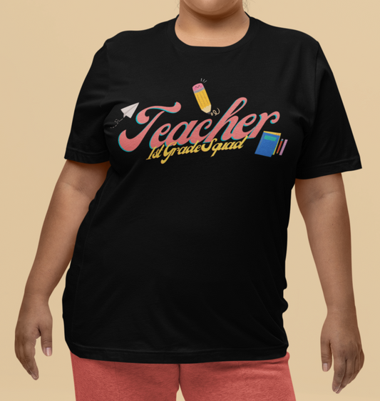 1st Grade Teacher Squad Pink Short Sleeve Tee