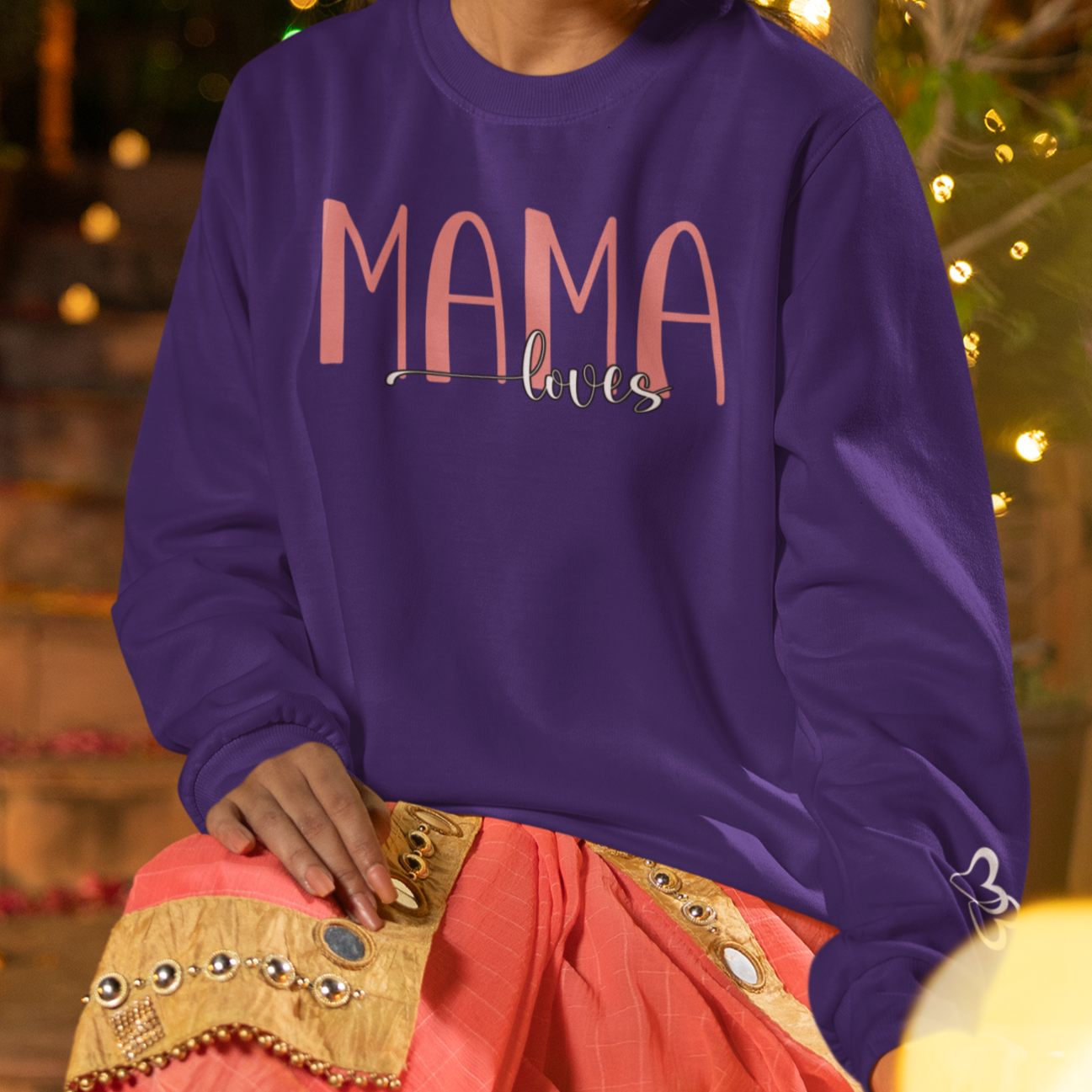 Custom Pink Mama Loves Heart Sleeve Sweatshirt