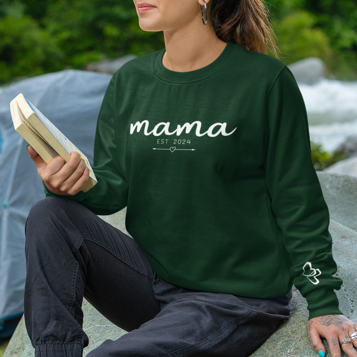 Custom Mama Est 2024 Heart Arrow Sleeve Sweatshirt