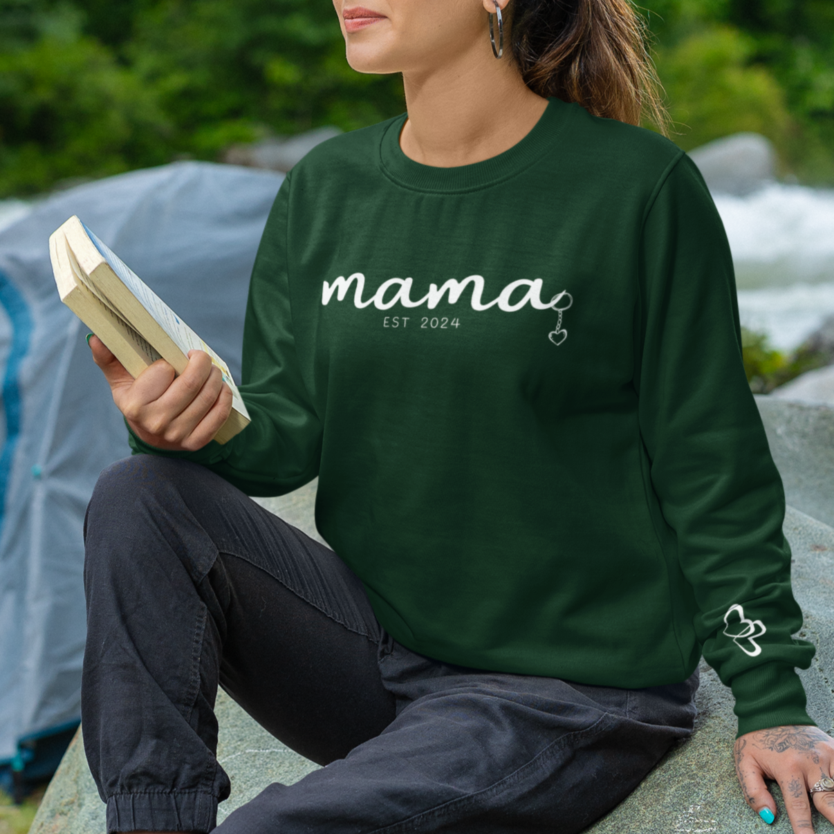 Custom Mama Est 2024 Heart Key Chain Sleeve Sweatshirt
