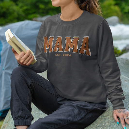 Mama Est 2024 Orange College Letter Sweatshirt