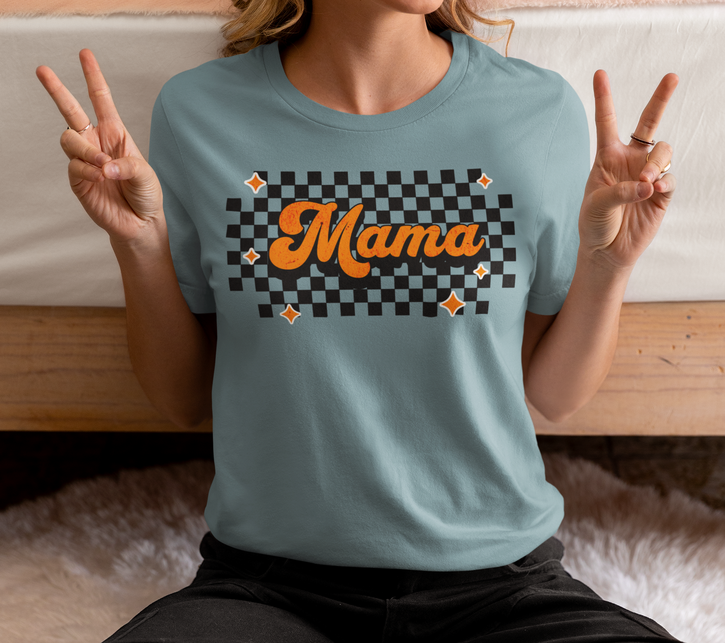 Orange Checkered Mama Short Sleeve Tee