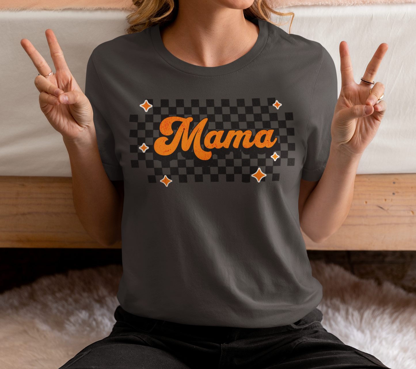 Orange Checkered Mama Short Sleeve Tee