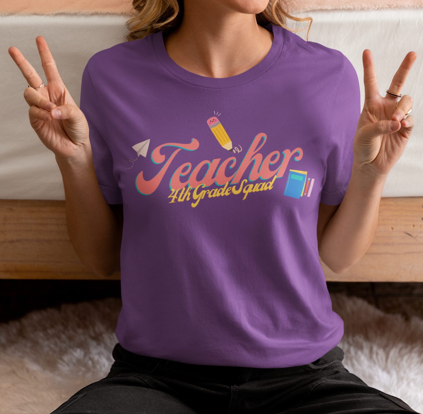 4th Grade Teacher Squad Pink Short Sleeve Tee