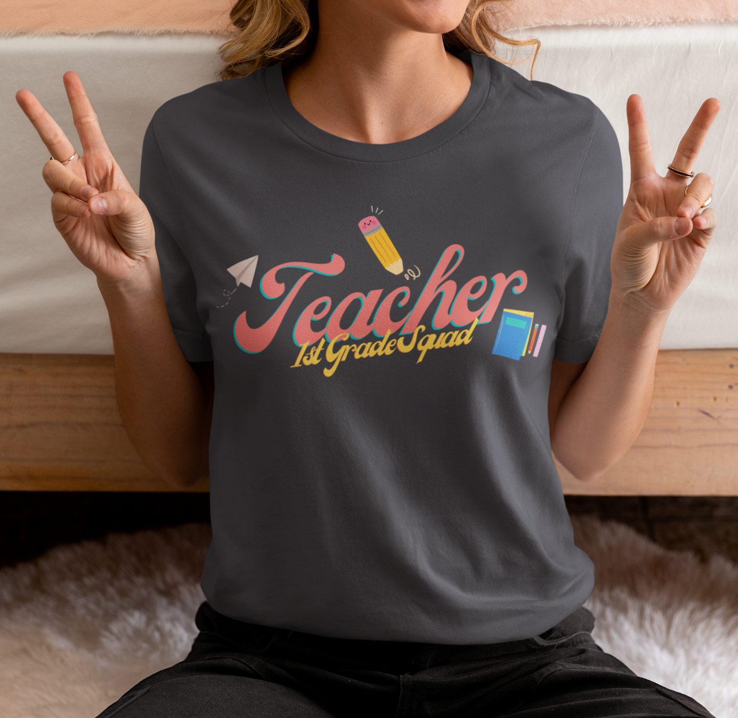 1st Grade Teacher Squad Pink Short Sleeve Tee