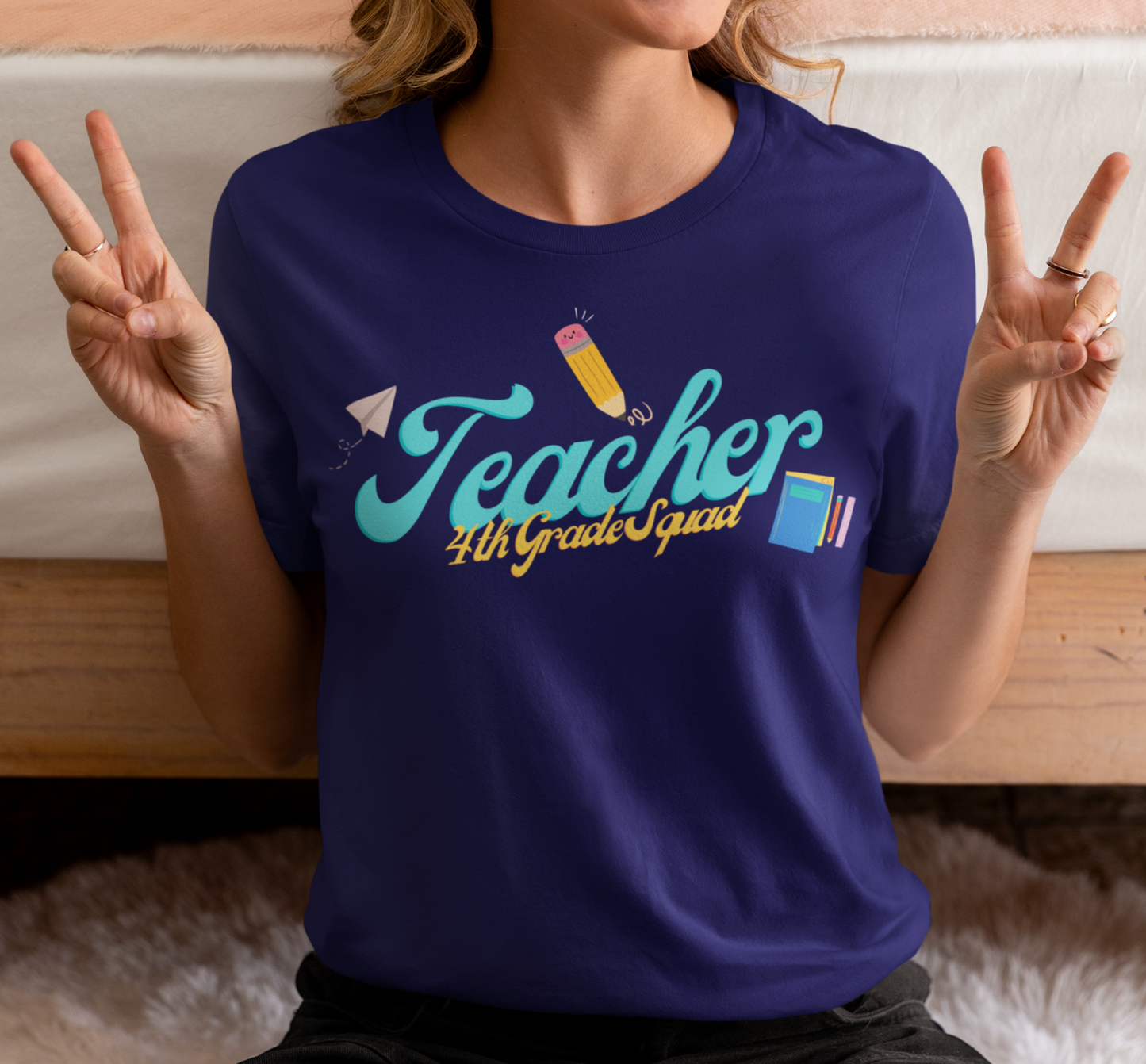 4th Grade Teacher Squad Blue Short Sleeve Tee