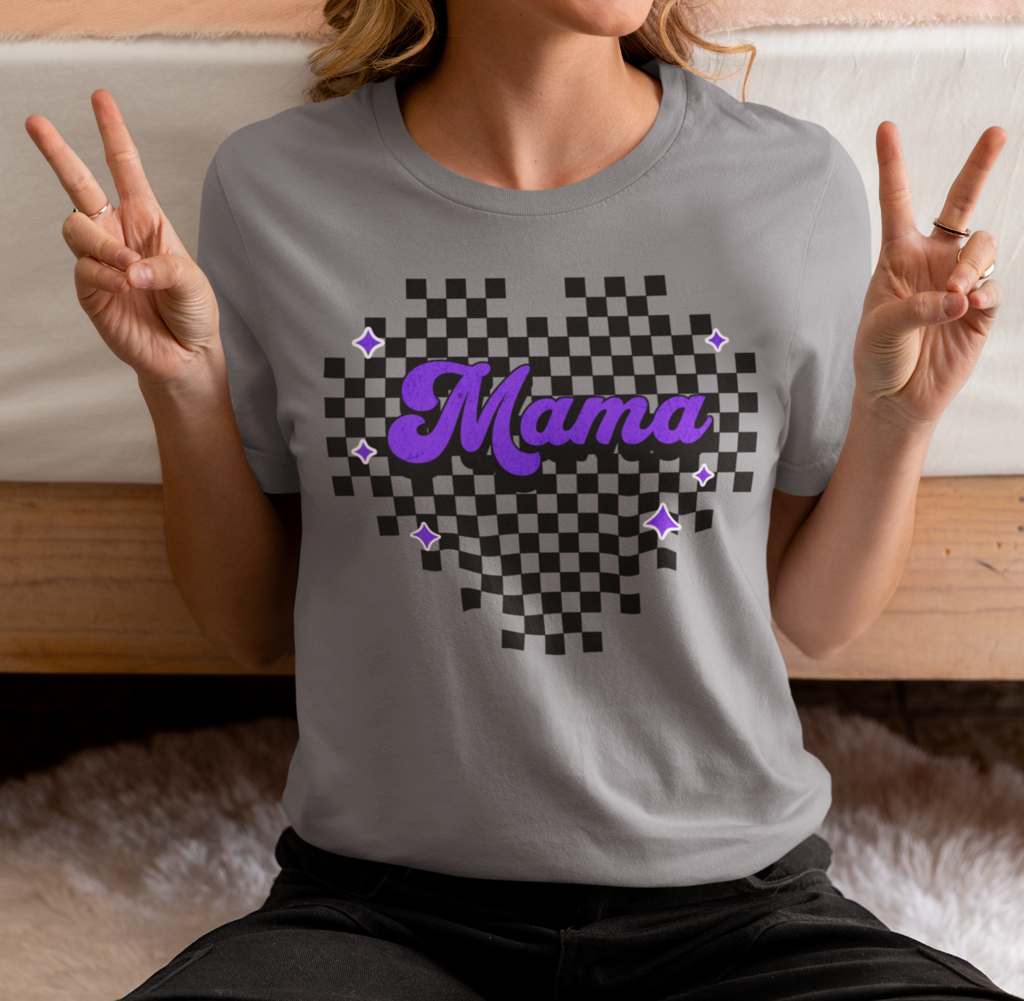 Purple Heart Checkered Mama Short Sleeve Tee