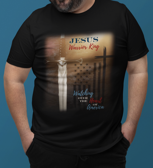 Jesus Warrior King Heart for America Cross Black