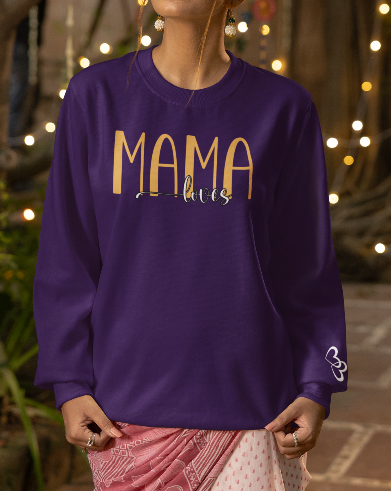 Custom Yellow Mama Loves Heart Sleeve Sweatshirt