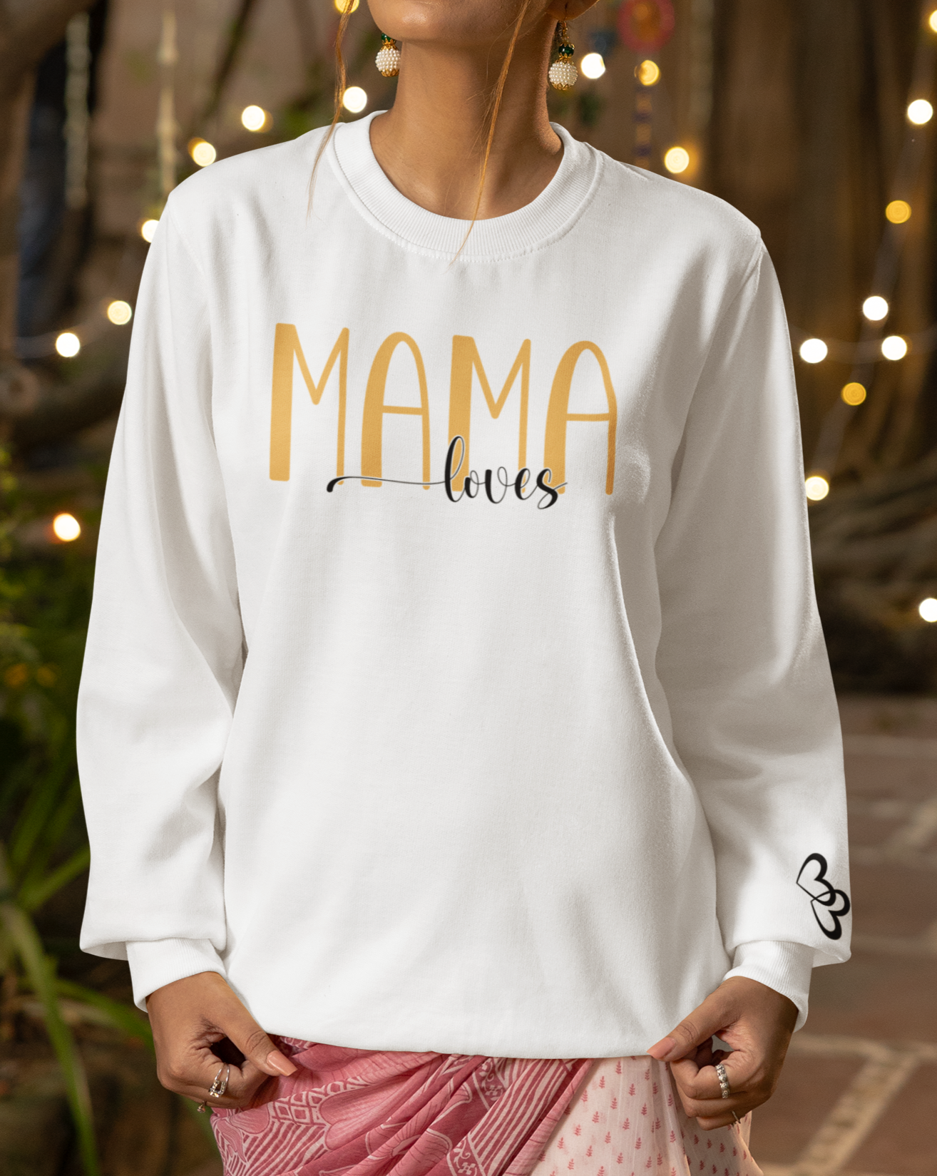 Custom Yellow Mama Loves Heart Sleeve Sweatshirt