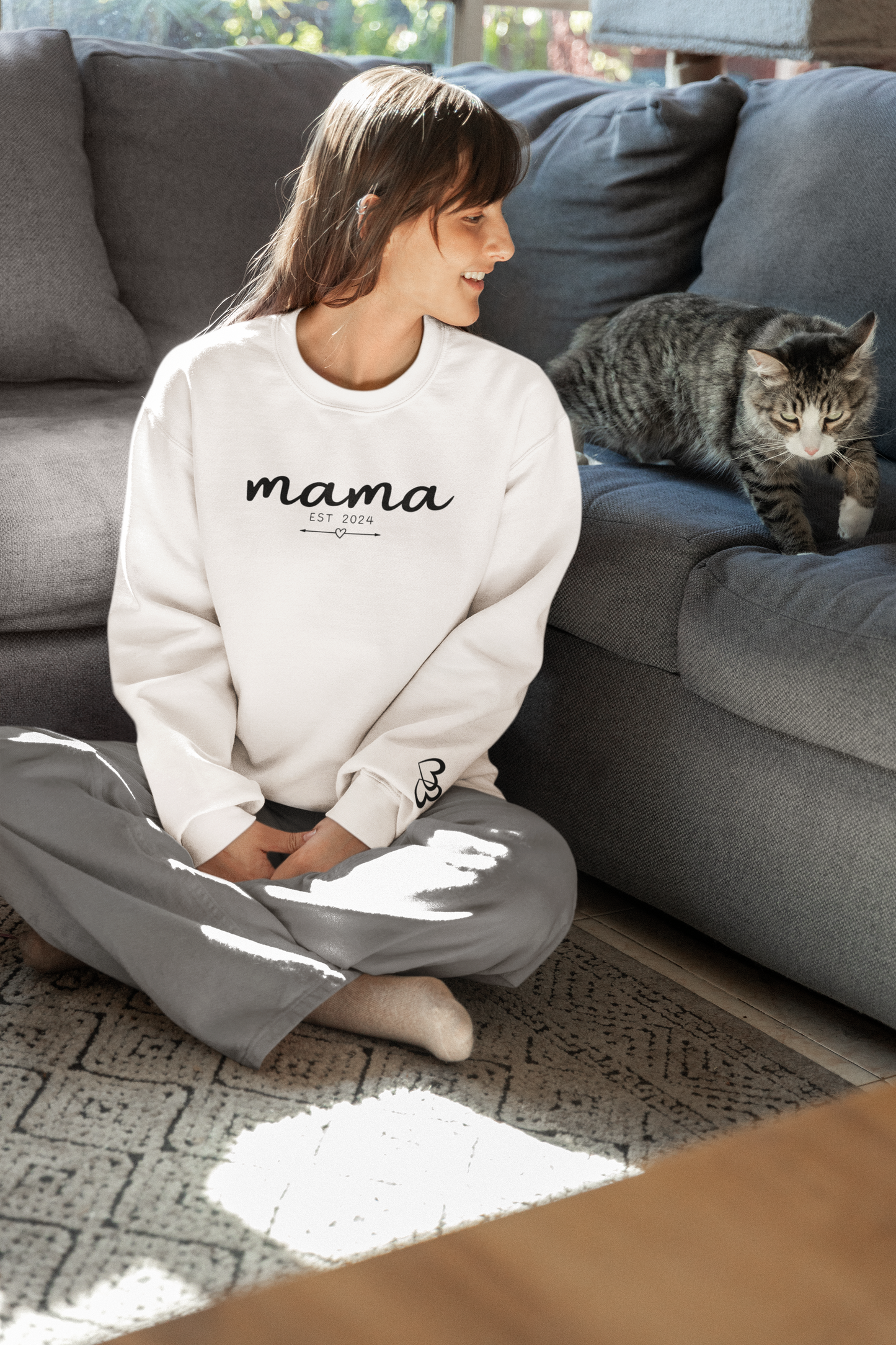 Custom Mama Est 2024 Heart Arrow Sleeve Sweatshirt