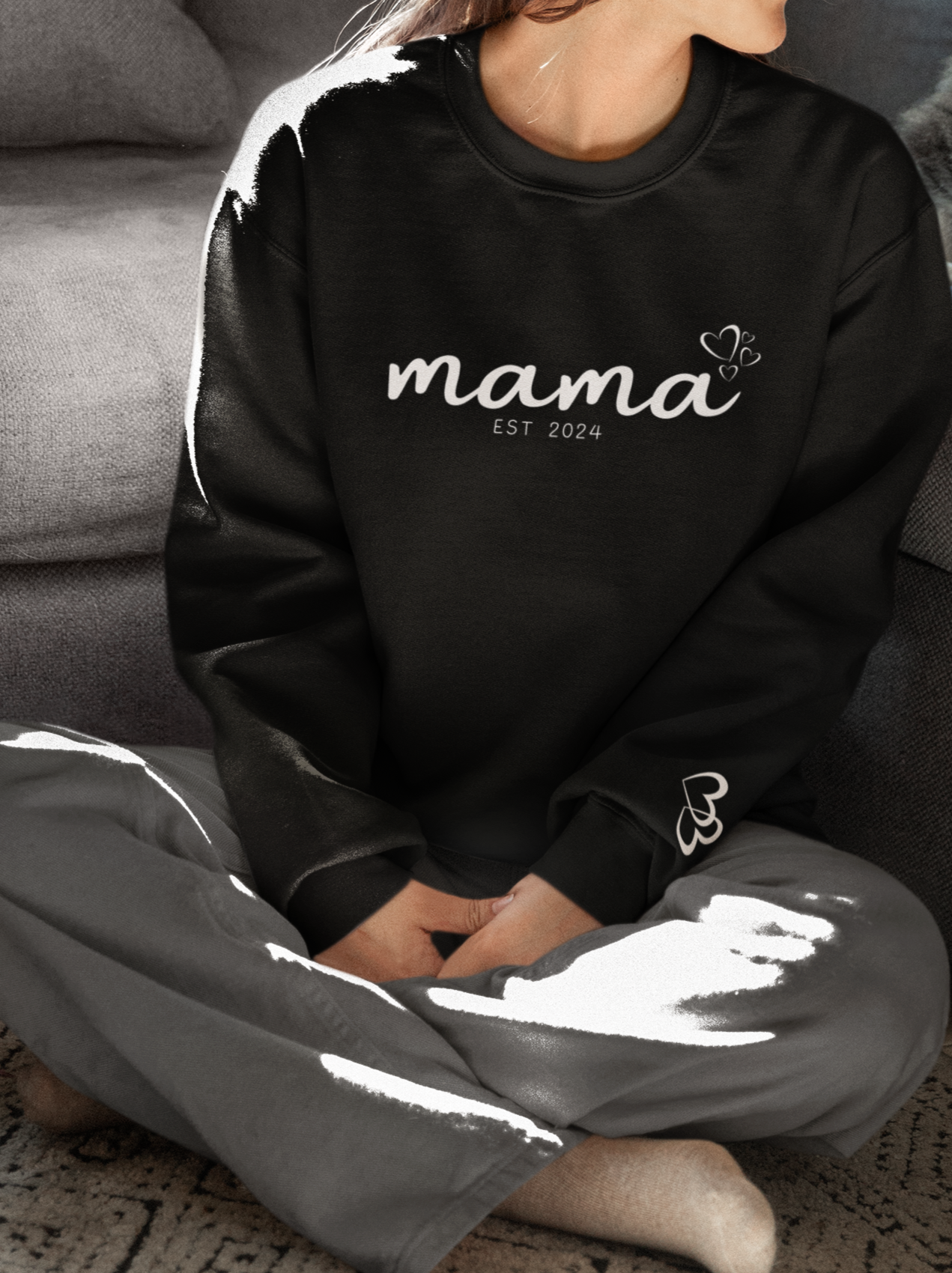 Custom Mama Est 2024 Heart Bubbles Sleeve Sweatshirt