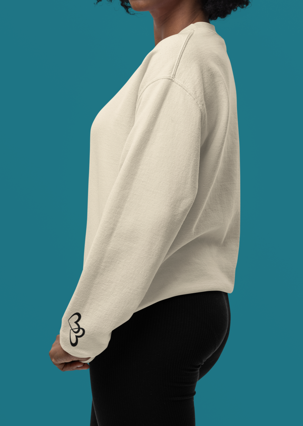 Custom Teal Mama Loves Heart Sleeve Sweatshirt