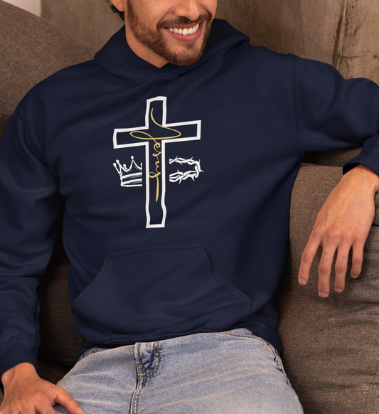 Jesus Cross & Crown Gold Outline Hoodie