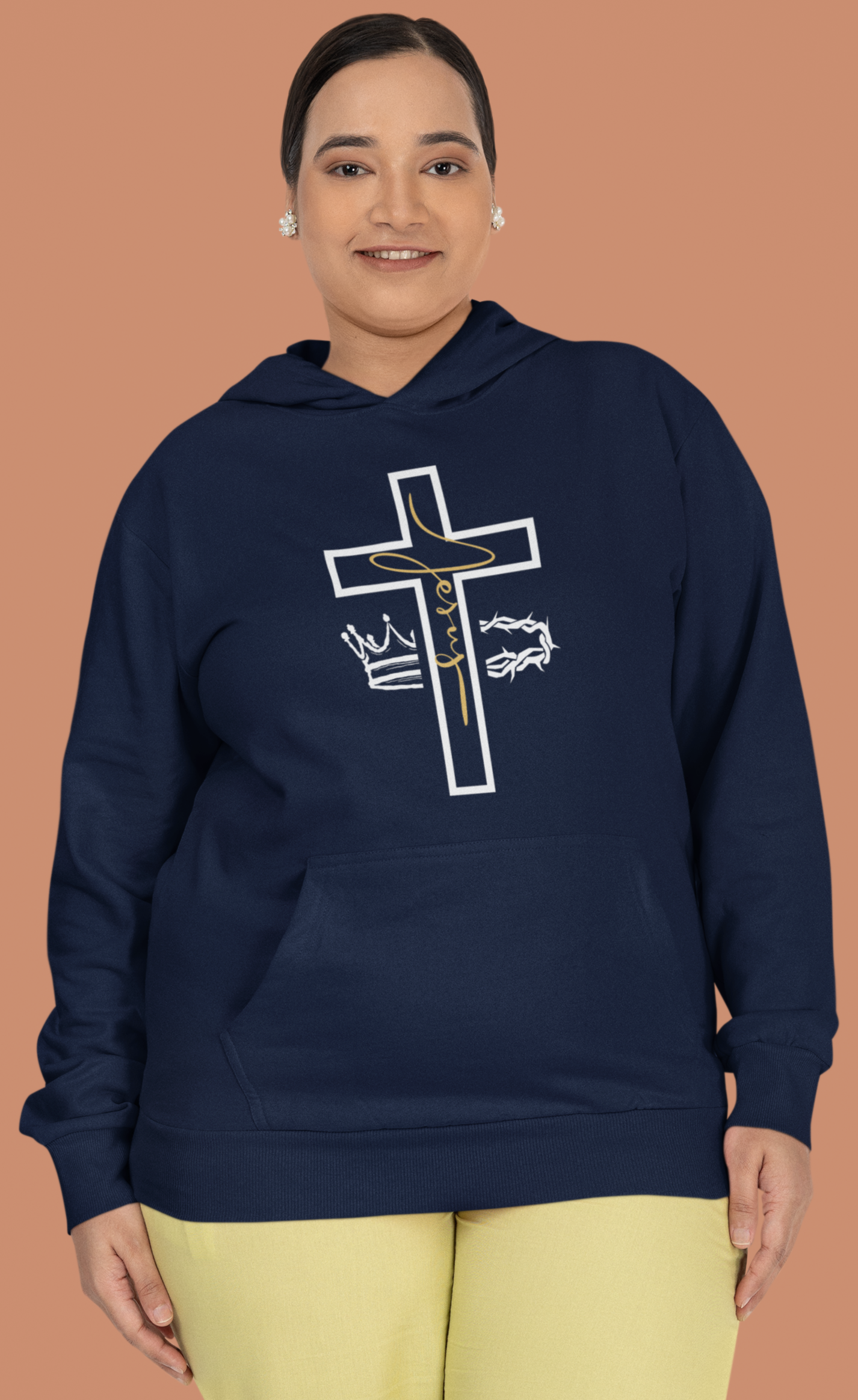 Jesus Cross & Crown Gold Outline Hoodie