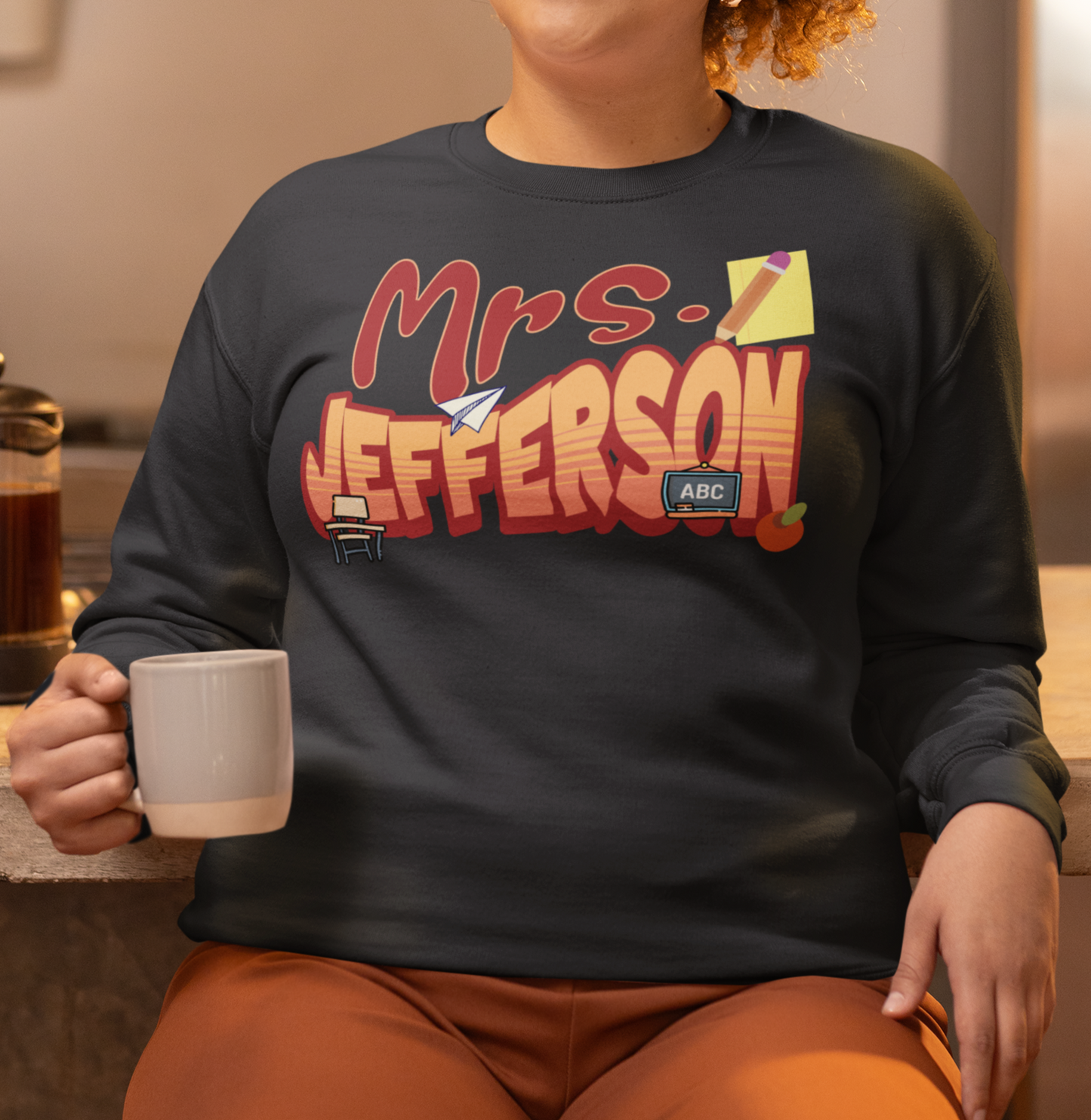 Custom Red Retro Wave Teacher Sweatshirt