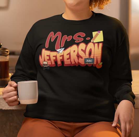 Custom Red Retro Wave Teacher Sweatshirt