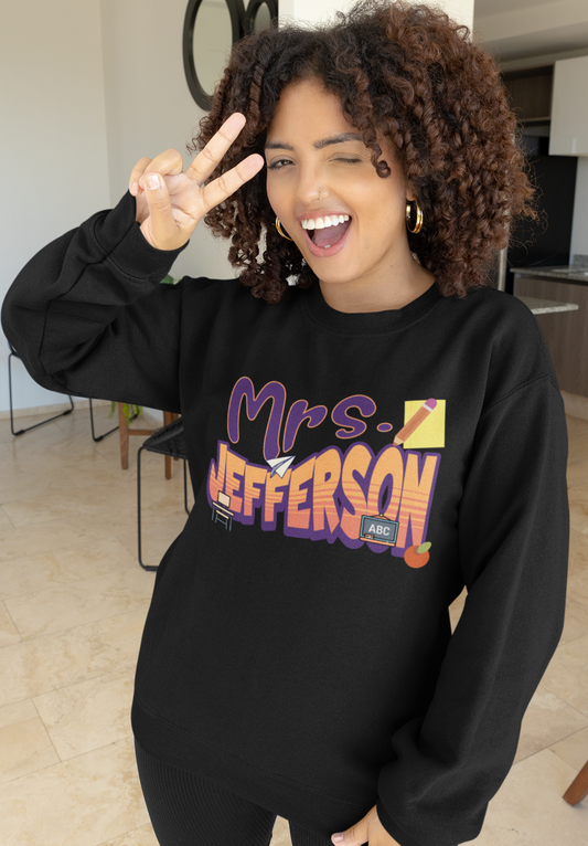 Custom Purple Retro Wave Teacher Sweatshirt