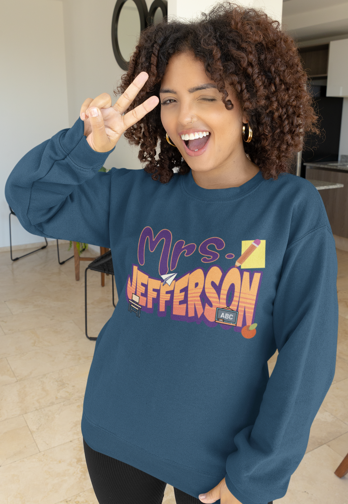 Custom Purple Retro Wave Teacher Sweatshirt