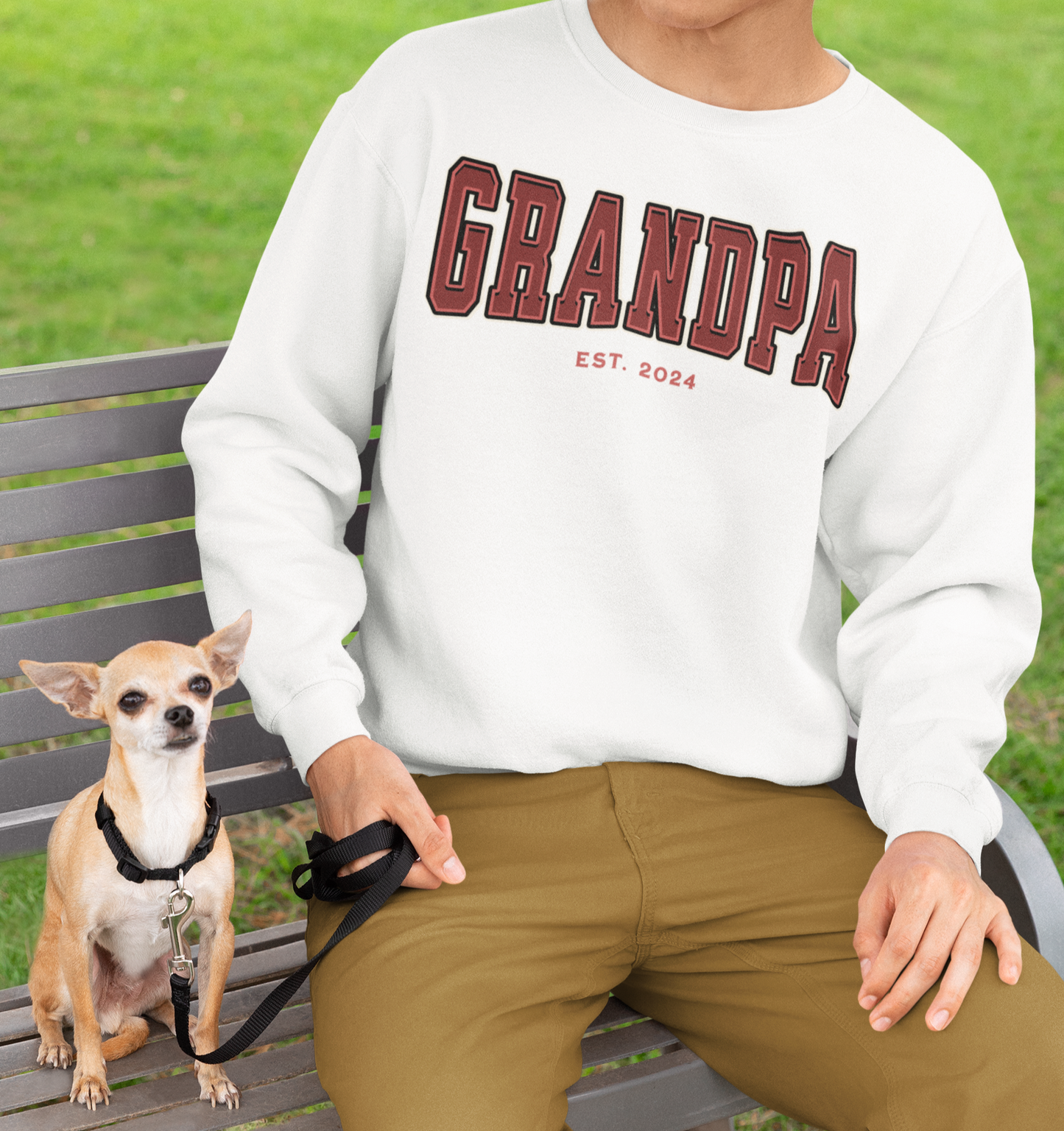 Grandpa Est 2024 Red College Letter Sweatshirt