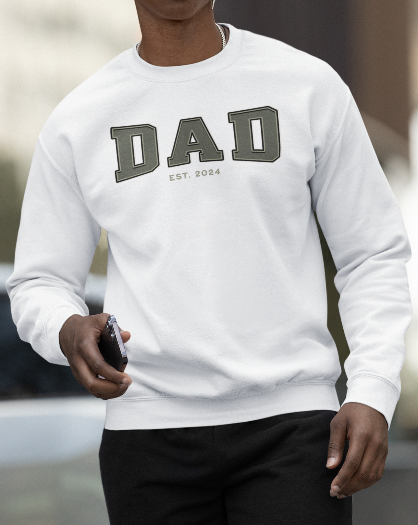 Dad Est 2024 Army Green College Letter Sweatshirt