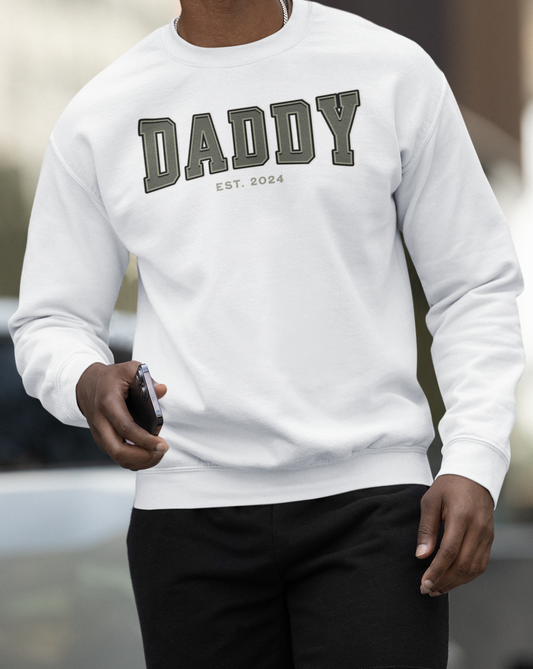 Daddy Est 2024 Army Green College Letter Sweatshirt