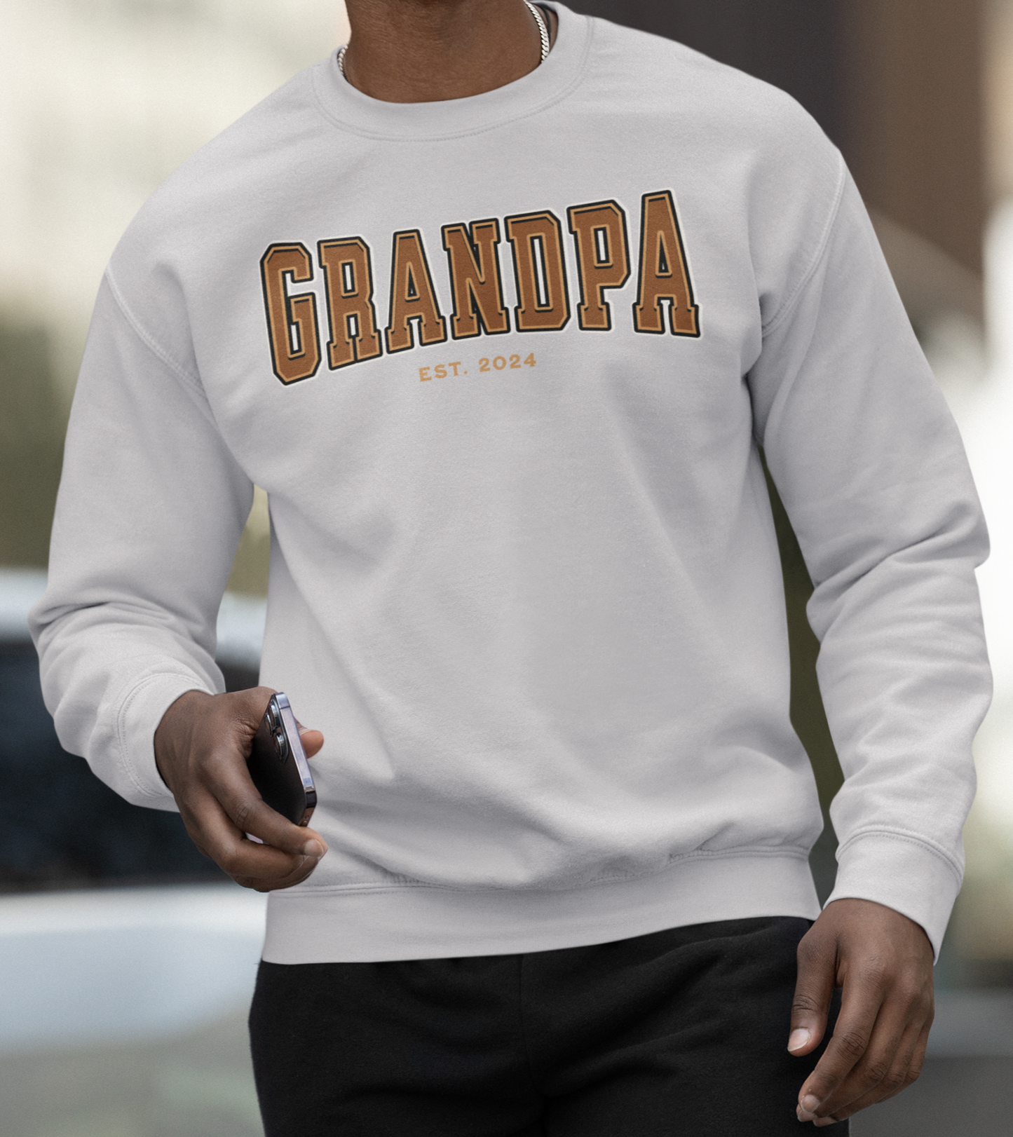 Grandpa Est 2024 Orange College Letter Sweatshirt
