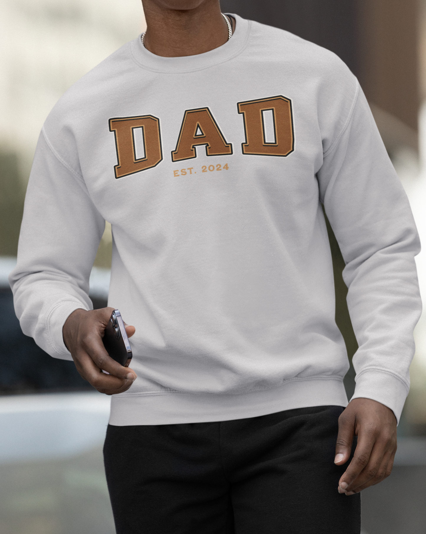 Dad Est 2024 Orange College Letter Sweatshirt