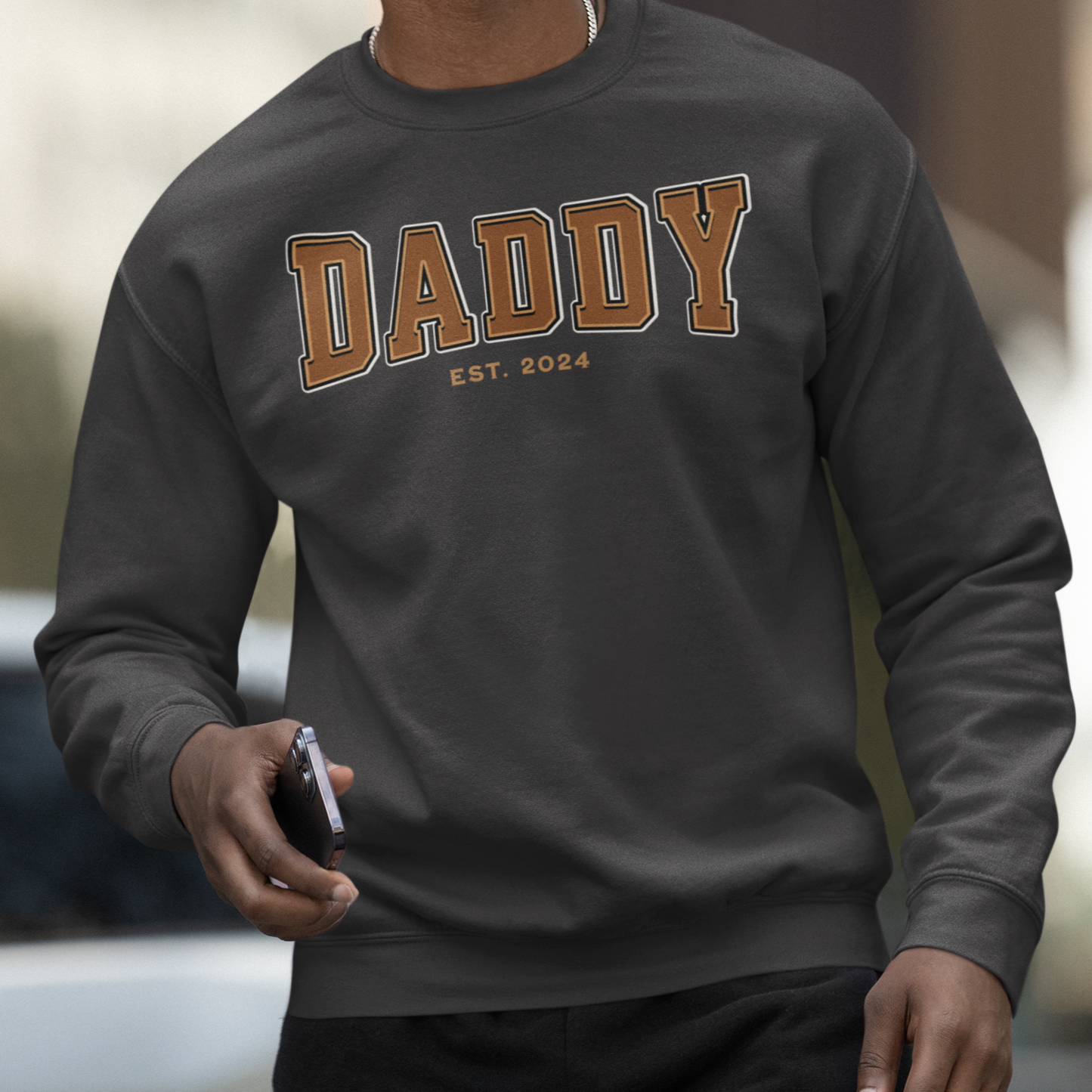 Daddy Est 2024 Orange College Letter Sweatshirt