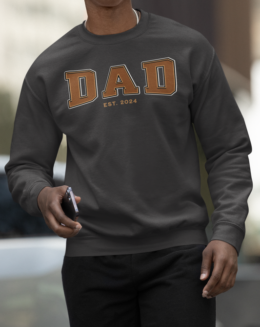 Dad Est 2024 Orange College Letter Sweatshirt