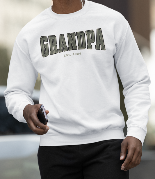 Grandpa Est 2024 Army Green College Letter Sweatshirt