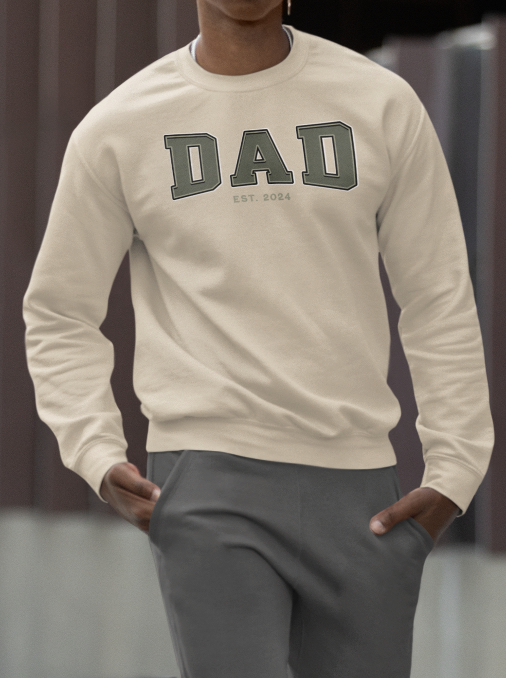 Dad Est 2024 Army Green College Letter Sweatshirt