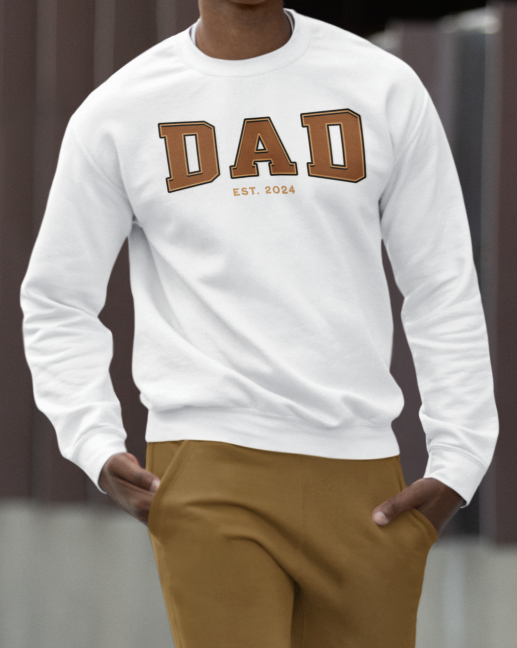 Dad Est 2024 Orange College Letter Sweatshirt