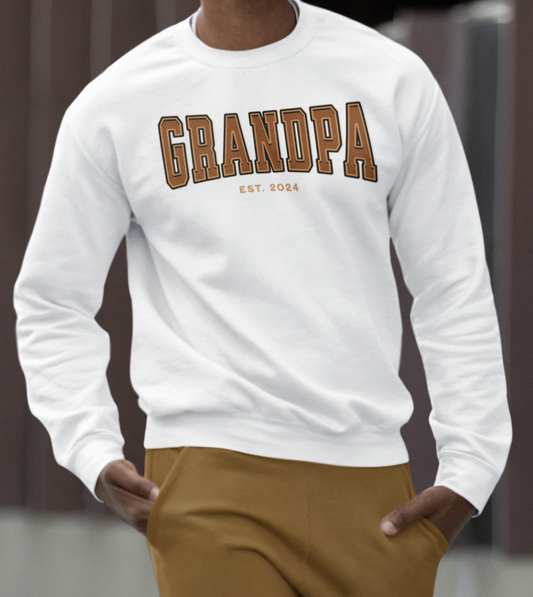 Grandpa Est 2024 Orange College Letter Sweatshirt