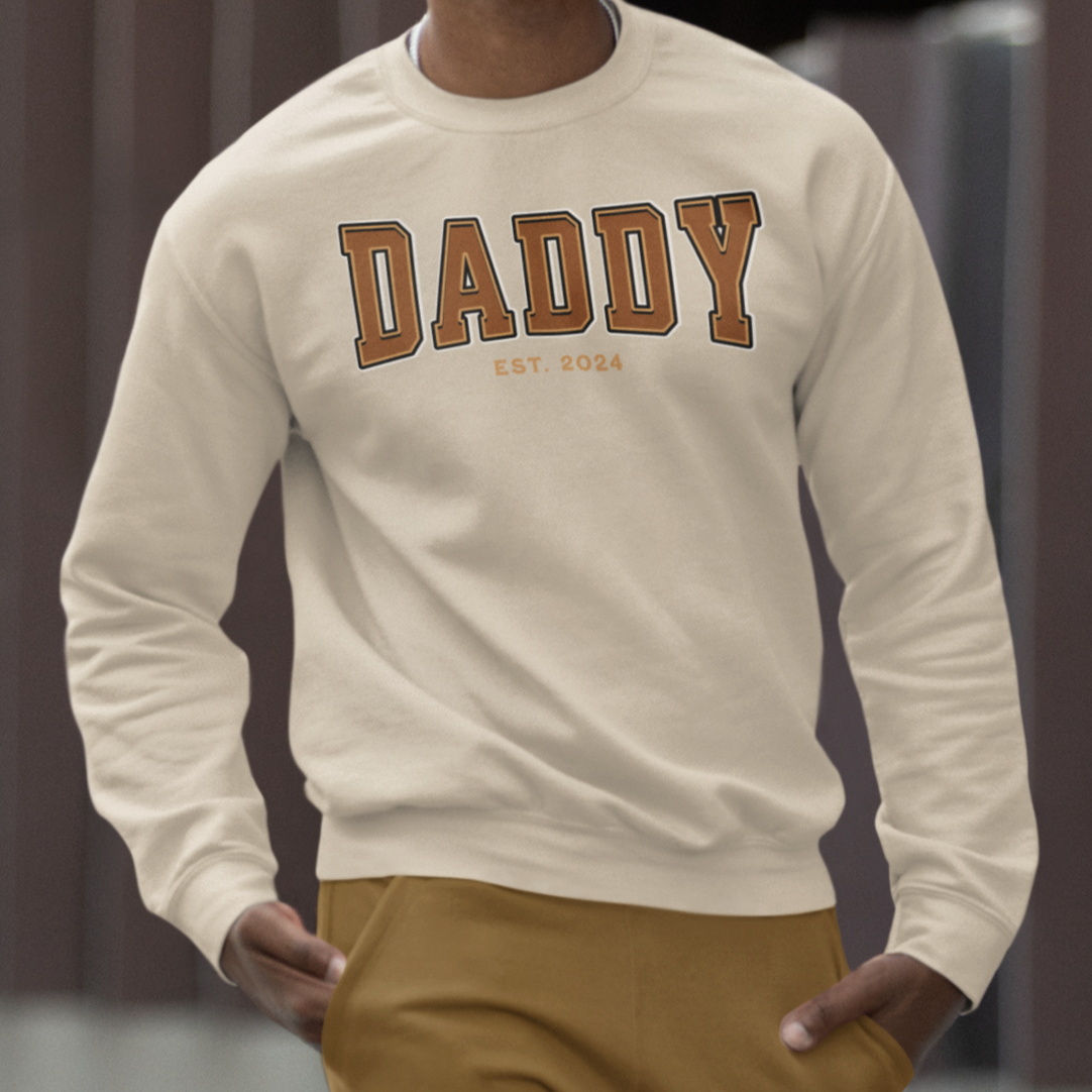 Daddy Est 2024 Orange College Letter Sweatshirt