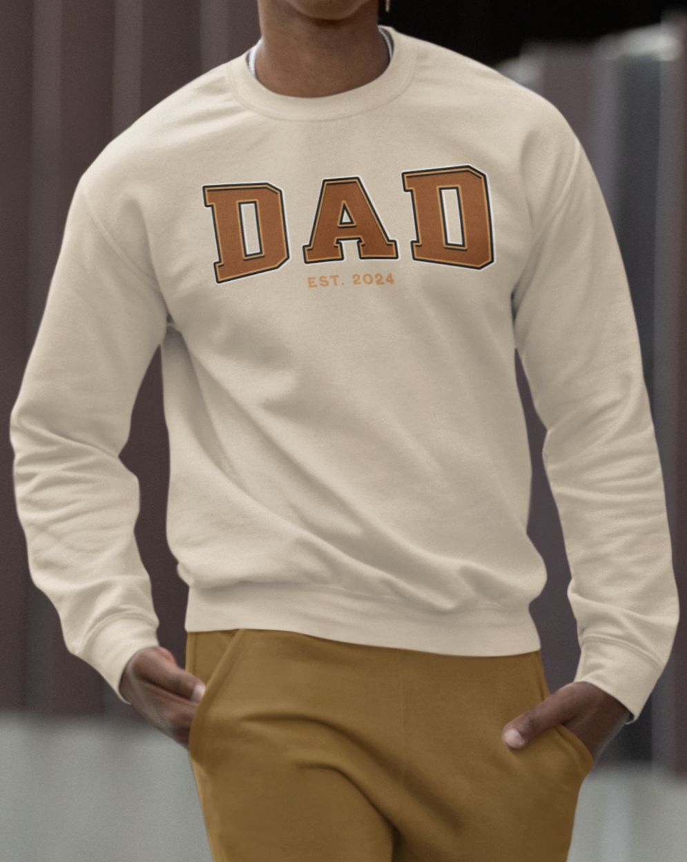 Dad Est 2024 Orange College Letter Sweatshirt