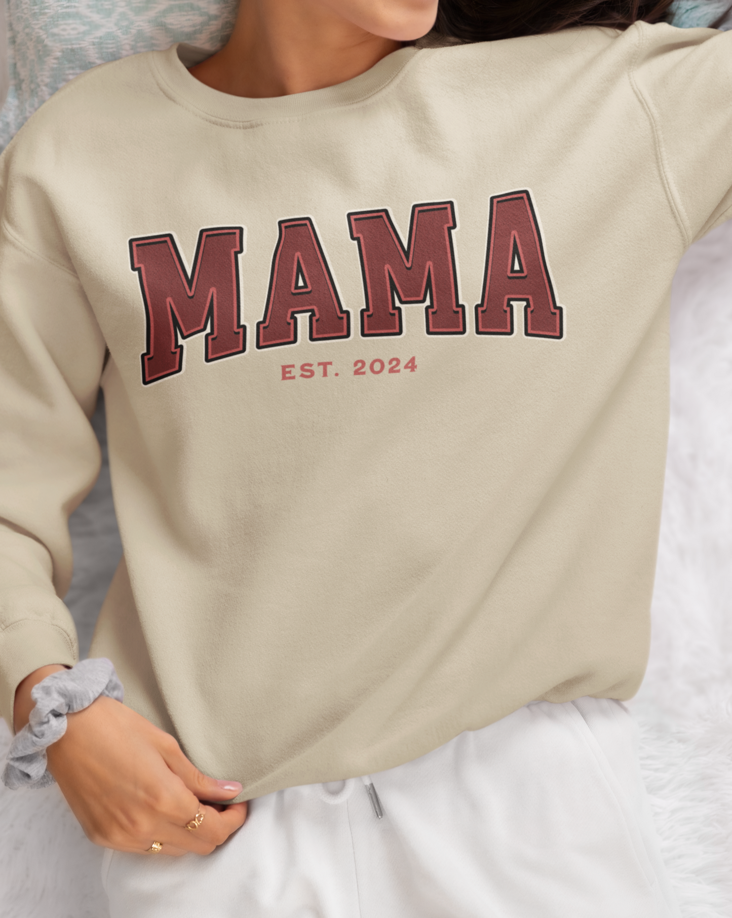 Mama Est 2024 Red College Letter Sweatshirt