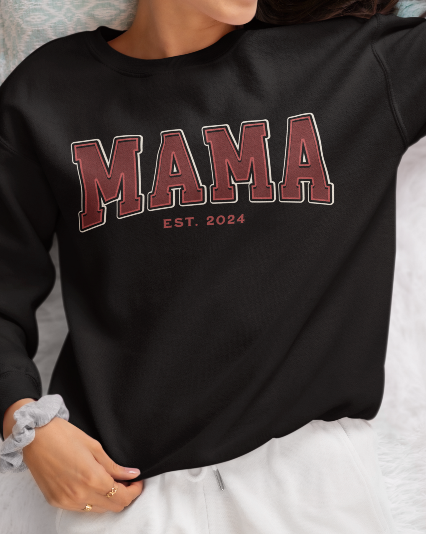 Mama Est 2024 Red College Letter Sweatshirt